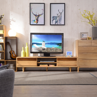 北欧日式小户型白蜡木地柜 简约客厅家具电视柜 白蜡木实木电视